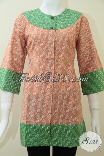Baju Wanita Batik Kerja Paduan Warna Hijau Dan Orange [BLS1175P-L