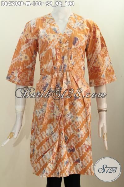  Baju  Dress Batik Dua Motif Warna  Kuning  Pakaian Batik 